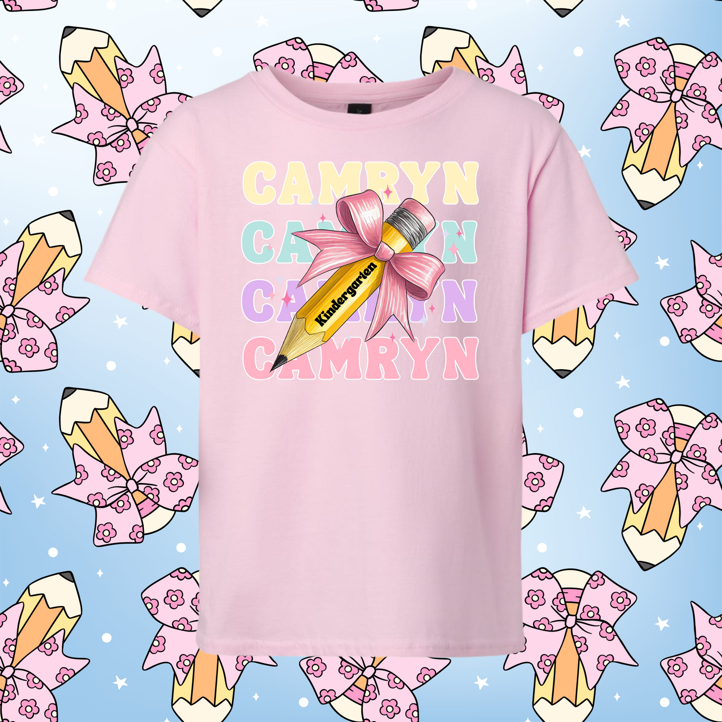 Youth Pencil Bow with Name Tee