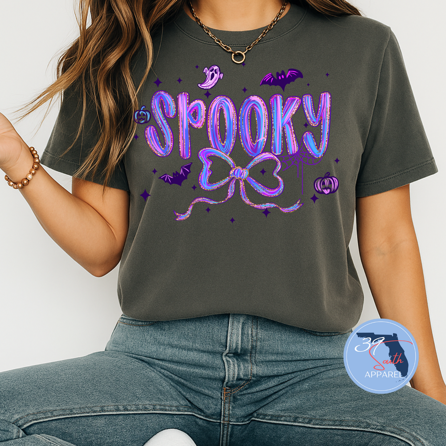 Spooky Purple Bow Tee