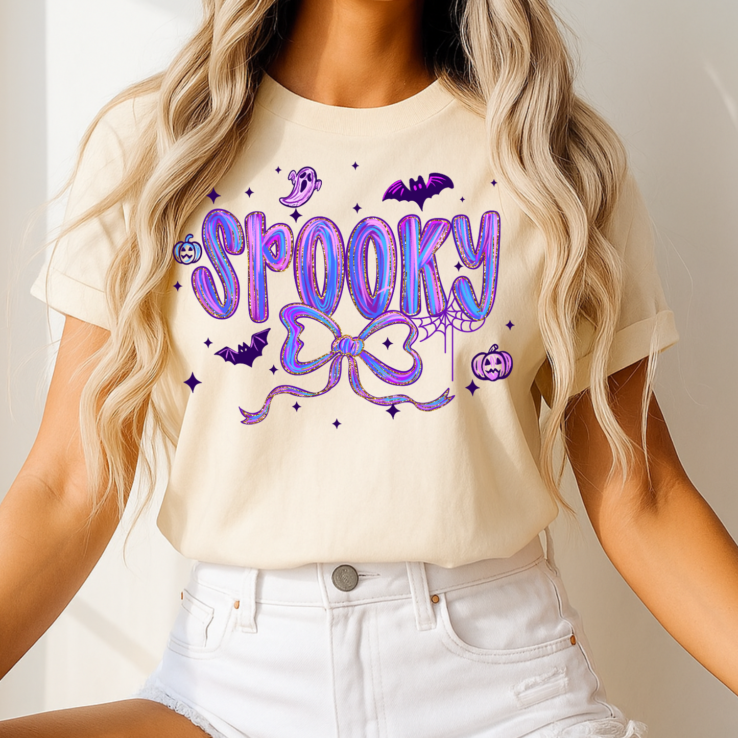 Spooky Purple Bow Tee
