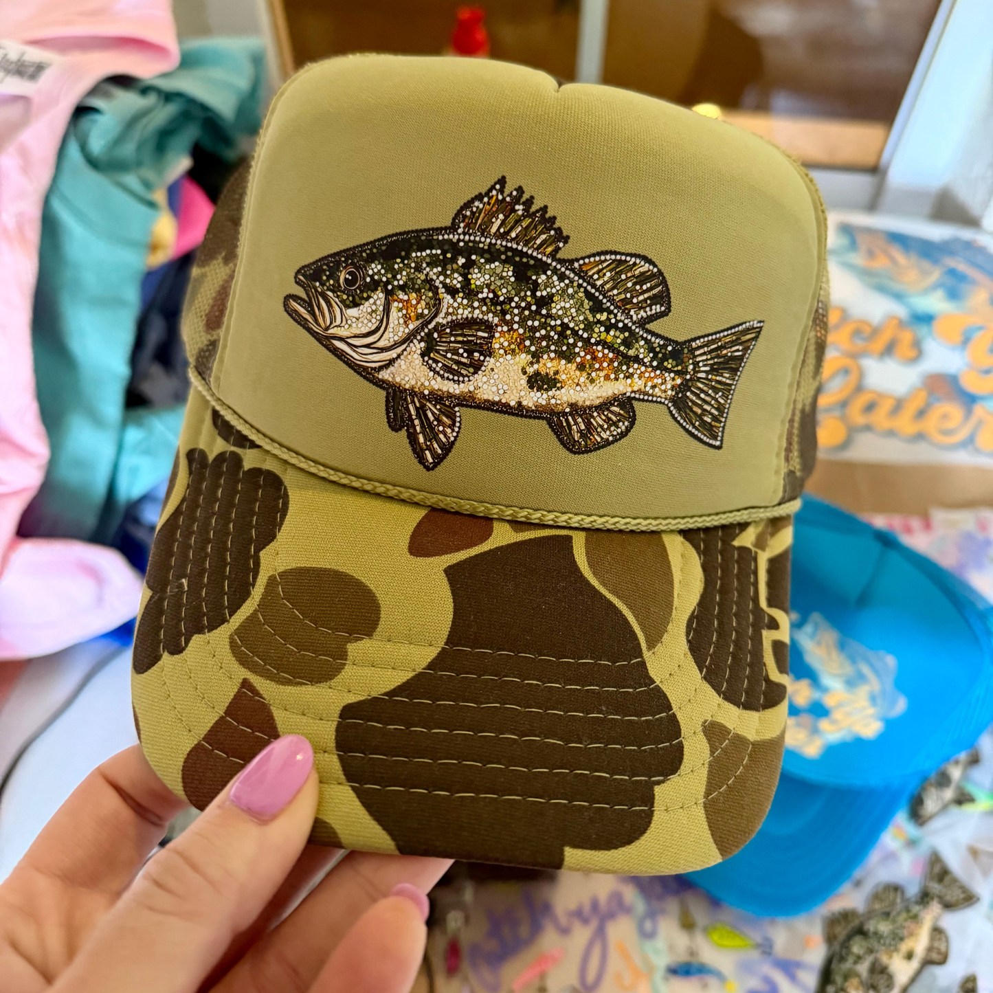 Glitter Bass Camo Trucker